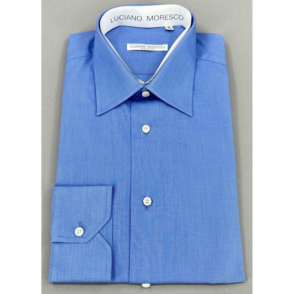Luciano Moresco Shirt Mens 16 34/35 Blue‎ Classic Long Sleeve Dress Italy NEW